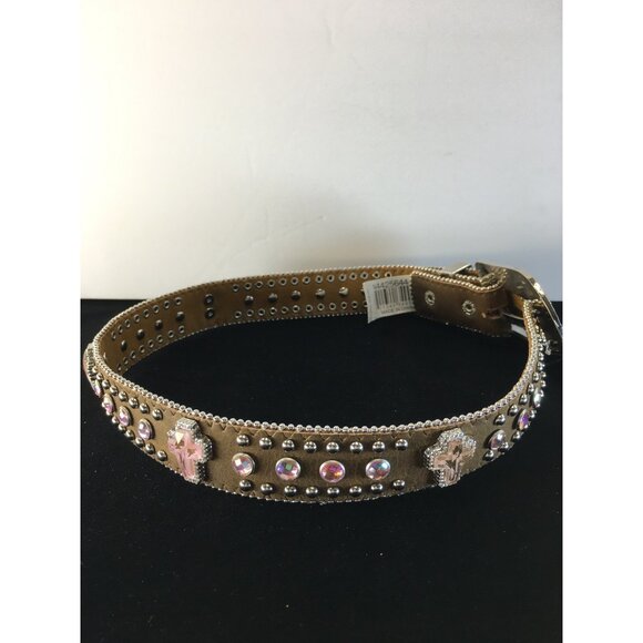 Nocona Western Belt with Buckle Beads Studs & Rhinestones Brown Size 24in NWT - Picture 5 of 13